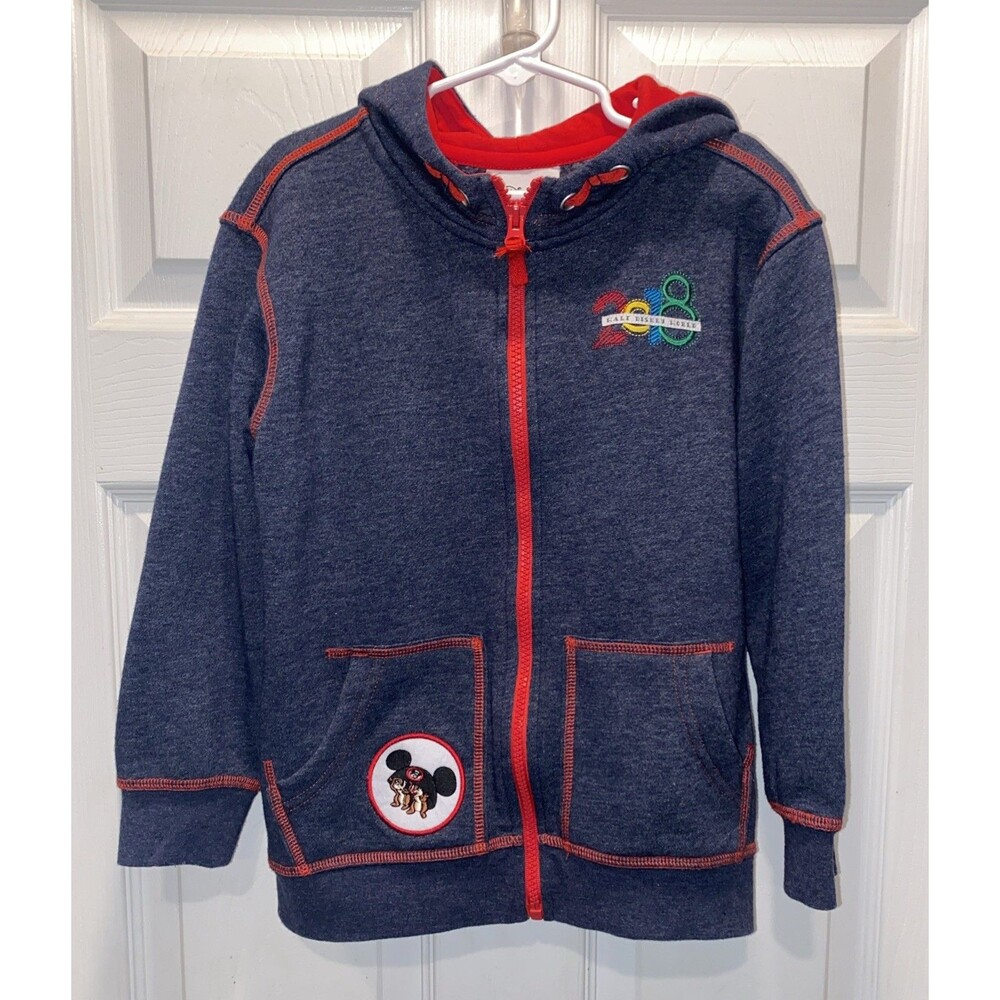 Disney World Parks Youth 2018 Front Zip Hoodie Sweatshirt Sz S Blue Embroidered